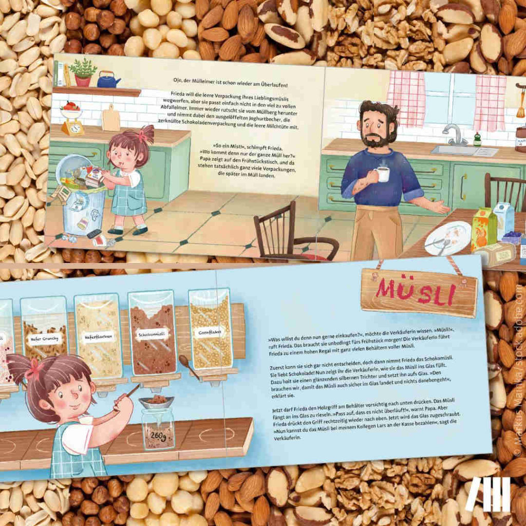 Kinderbuch Frieda im Unverpackt-Laden | Müsli einkaufen © Markus Mainka